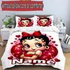 3pcs Duvet Cover Set (1*Duvet Cover + 2*Pillowcase, Without Core), Custom Name Betty Boop Pattern Bedding Set, Home Bedroom Decor Gift