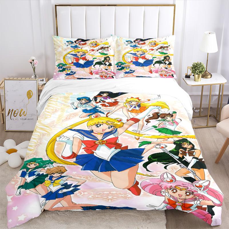 Sailor Moon Adventure Print 3Pcs Bedding Setduvet Cover With 2 Bedropillowcase Home Birthday Gift