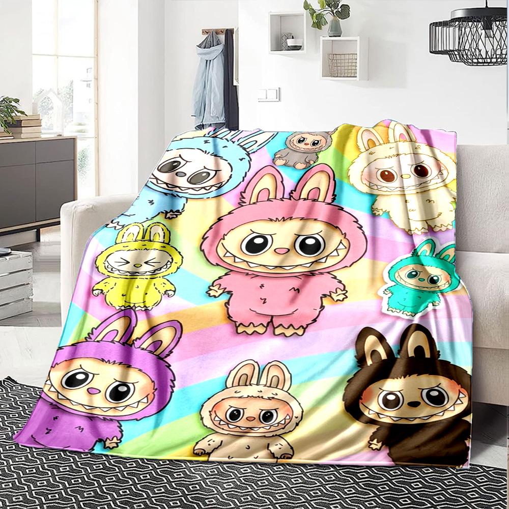 Kawaii Bubu Print Flannel Blanket High Quality Warm Comfortable Cover for All Seasons Perfect for Gifts Home Decor