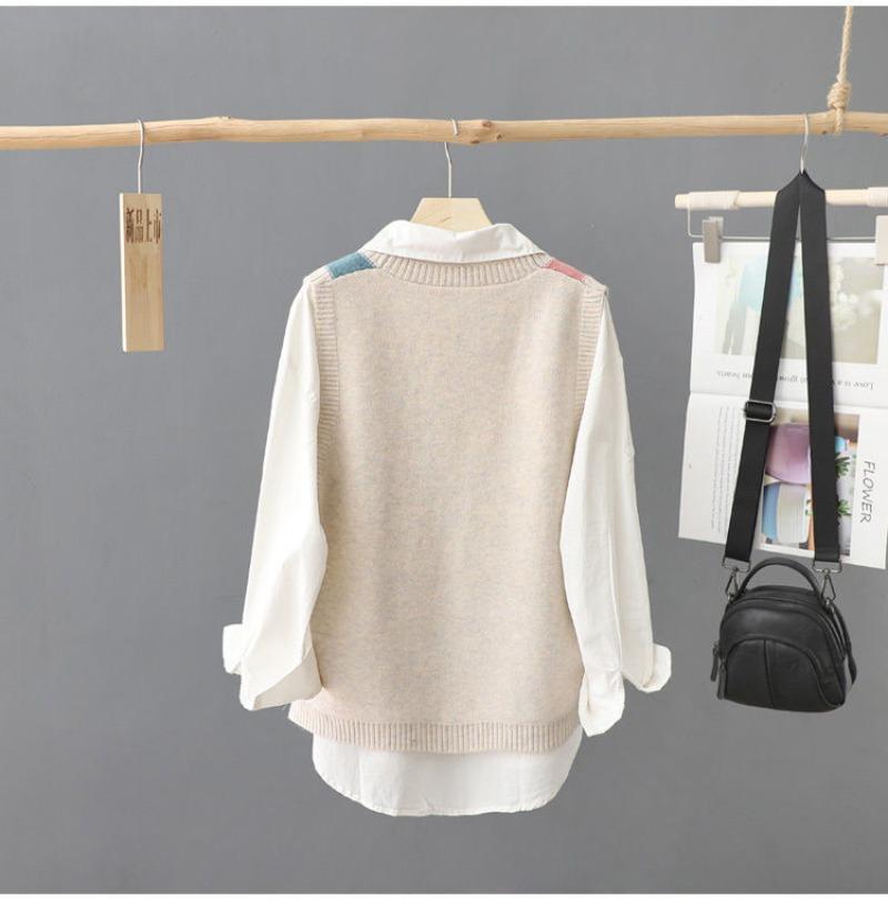 Spring and Autumn New Outwear Contrast Knitted Vest V-Neck Pullover Loose Sweater Vest Folded Vest Women Sweater Pullover Female