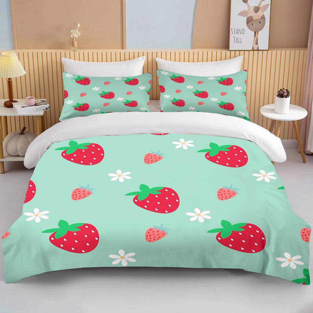 Sweet Strawberry Print Bedding Set Duvet Cover 1 Duvet Cover 2 Pillowcases Adult and Kids Bedding Set Luxury Queen Bedding Set
