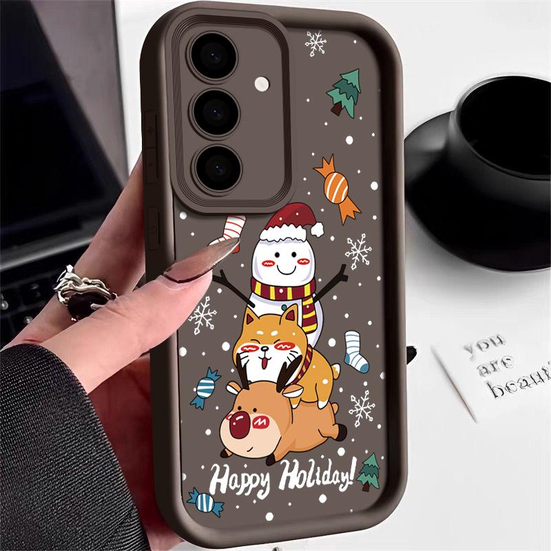 Чехол с рисунком оленя для Samsung S24 S23 S22 Ultra S21 Plus S20 FE A55 A35 A54 A53 A52 A34 A15 A14, противоударный мягкий чехол для телефона со снеговиком