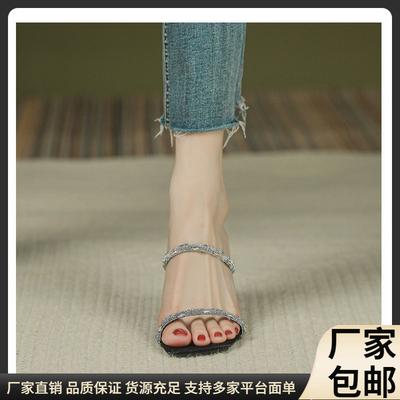 Летние новые сандалии с открытым носком в сказочном стиле, женские туфли на тонком каблуке, универсальные и неэффектные туфли на высоком каблуке со стразами