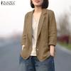 ZANZEA Women Casual Turn Down Collar Long Sleeve Thin Unlined Cardigan Tops Decorative Pocket