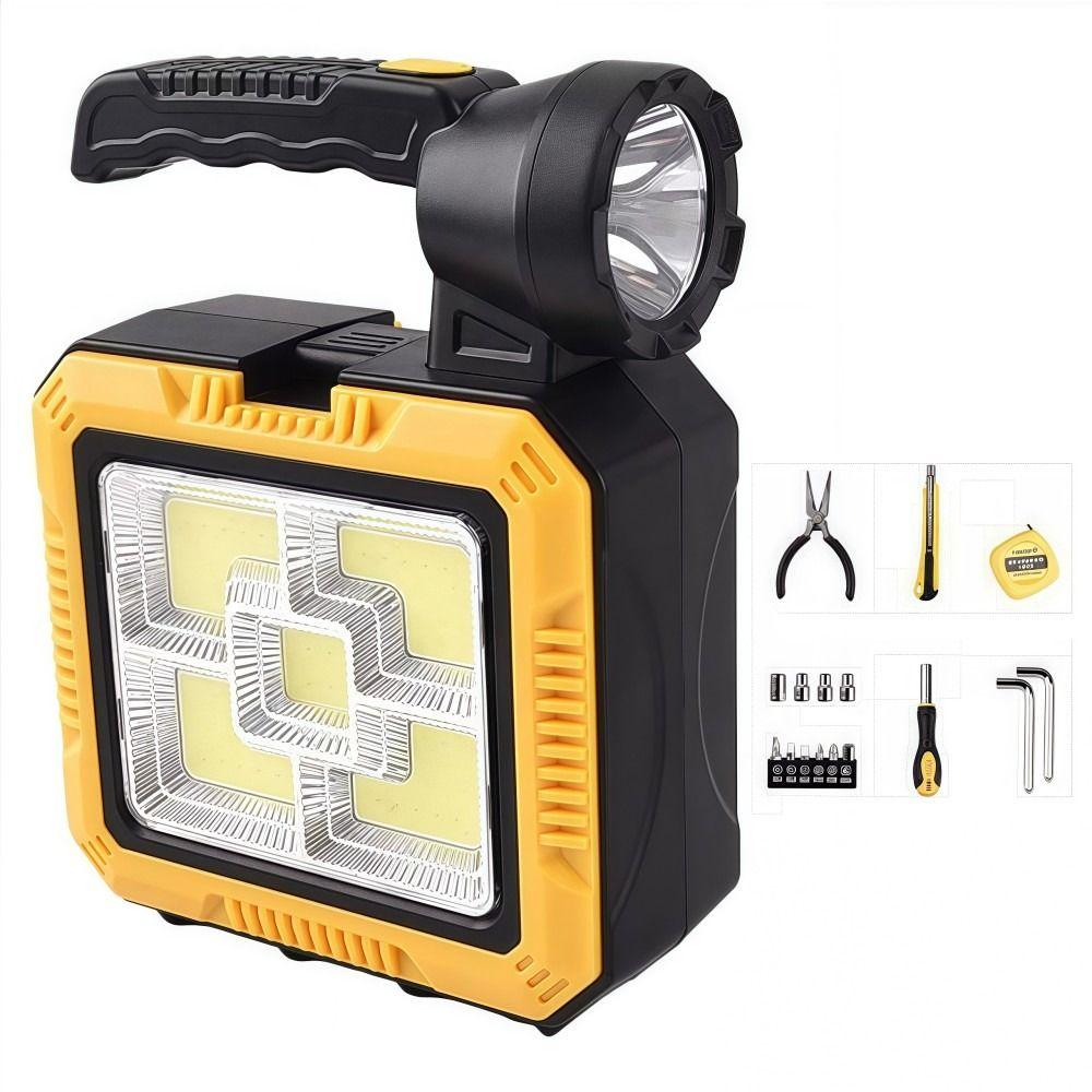 LED Solar-powered Flashlight Built-in Toolkit Strong Light Handheld Searchlight High Power Rechargeable Work Light