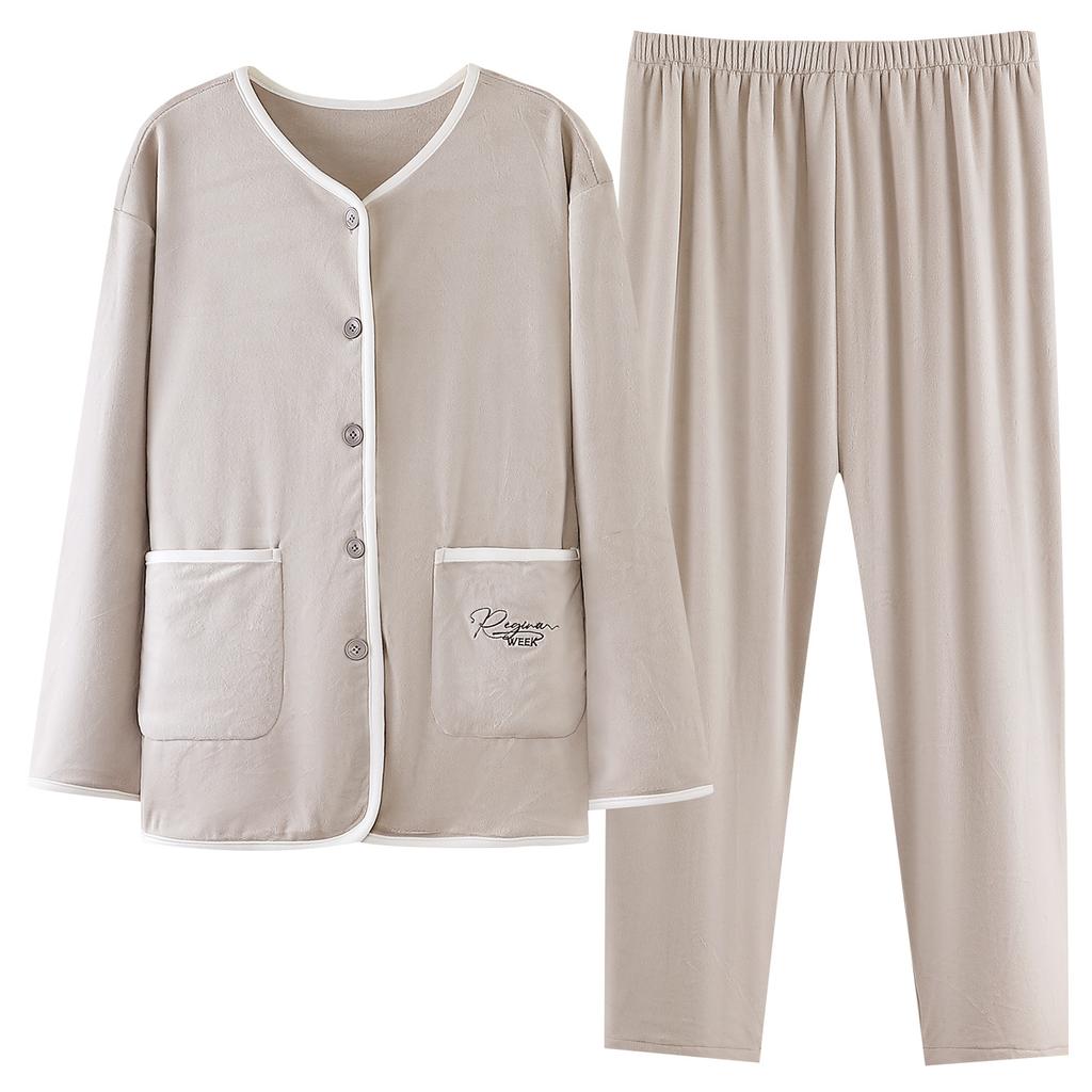 Pajamas Women'S Autumn And Winter Fleece Thickened Coral Fleece Can Be Worn Outside Island Fleece Loungewear Thin Fleece Set