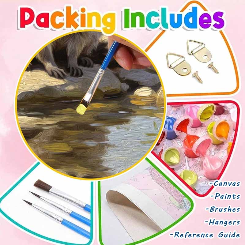 2D Digital Oil Painting Kit. DIY Adult Digital Oil Painting Kit Raccoon Animal Art Gift Home Decor Painting