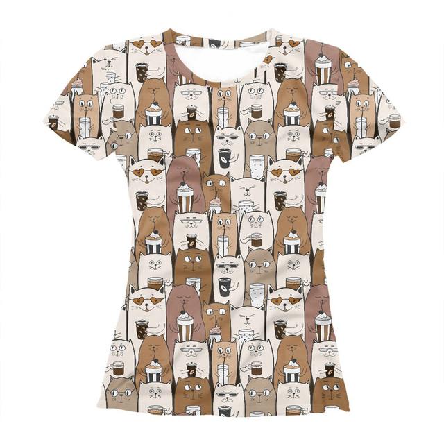 Модная женская футболка с котенком, 3d-печать, уличная съемка, тренд Y2k, летняя женская футболка с короткими рукавами в стиле Харадзюку, ультратонкая Lo