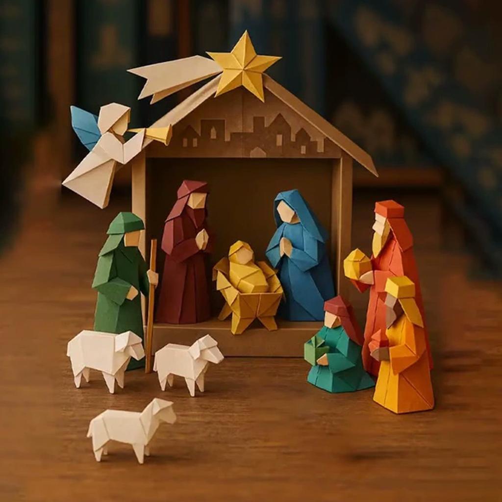 Christmas DIY Paper Nativity Scene Craft Kit W/ Jesus Angel & Animal Nativity Scene Origami Set for Xmas Decor Family Activities