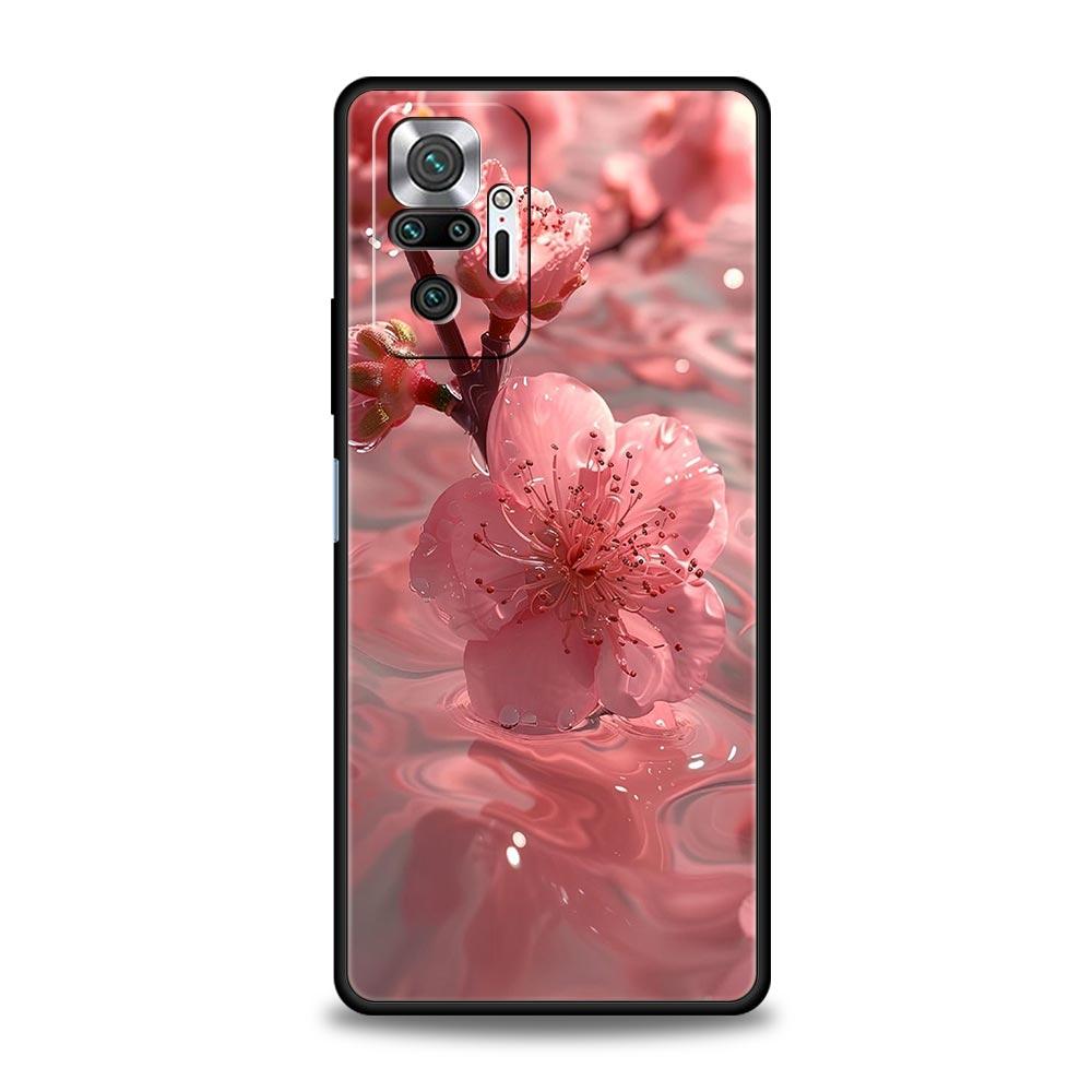 Розовый чехол для телефона с цветами вишни на весну для Xiaomi Redmi Note 14 13 5G 10 11 12 Pro Plus 4G 14C 13C 12C 10C Черный чехол