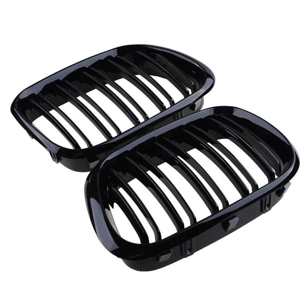 1 Pair Car Glossy Black Double Line Front Bumper Kidney Grill Grille For BMW E53 X5 1999 2000 2001 2002 2003 Car