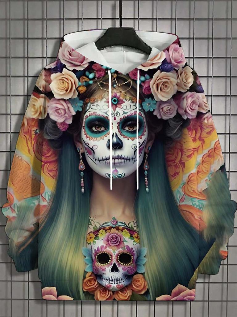 Модное женское худи для девушек Осень Новинка Мужские топы с длинным рукавом Сексуальная одежда для девушек Ужас Паттерн Череп Нежити Унисекс Топы