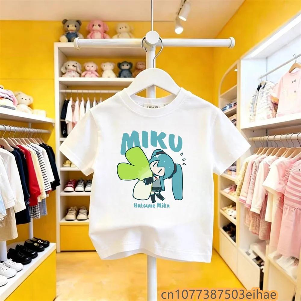 Hatsune Miku Anime Future Peripheral Cartoon Printed Pure Cotton COS Collaboration Casual Tshirt Leisure Wear for Boys Girls