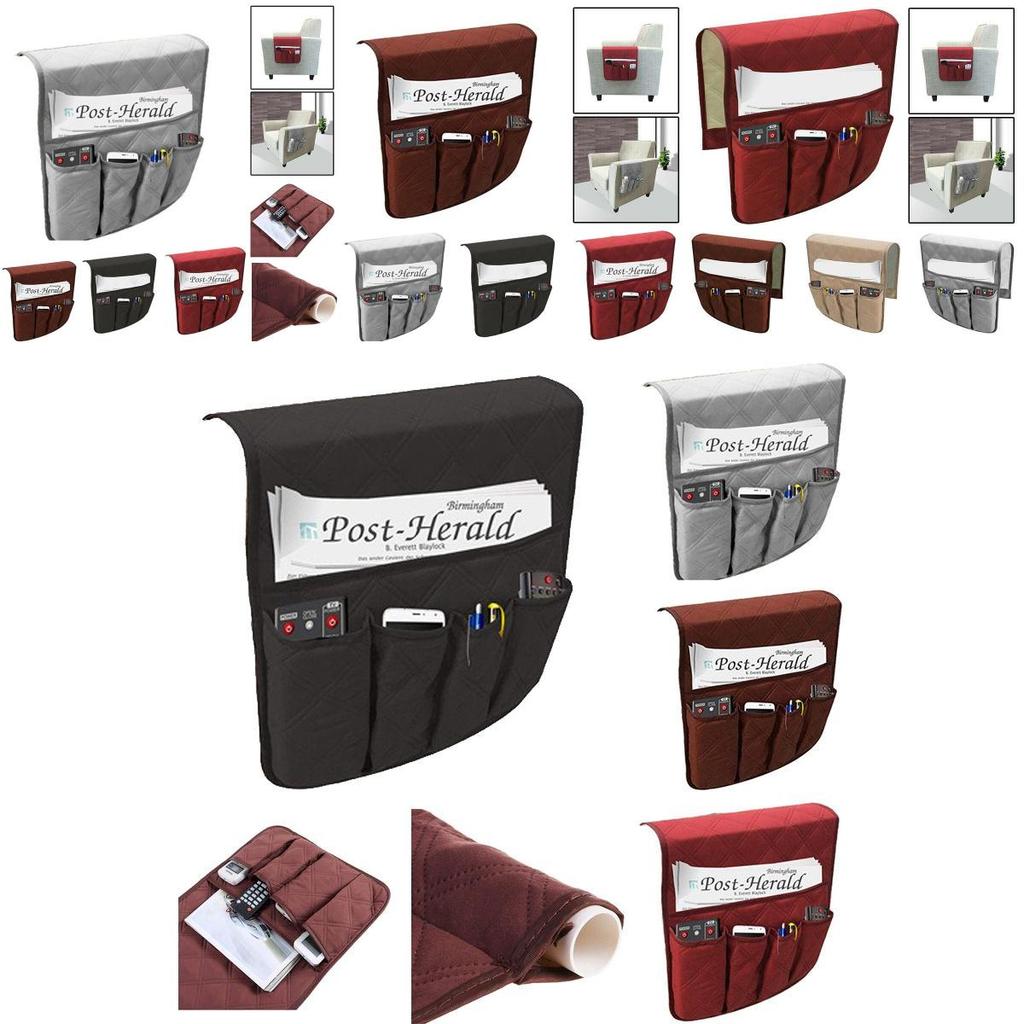 Стильный органайзер на подлокотник дивана-кресла с 5 карманами, с прочной стежкой в стиле ультразвуковой