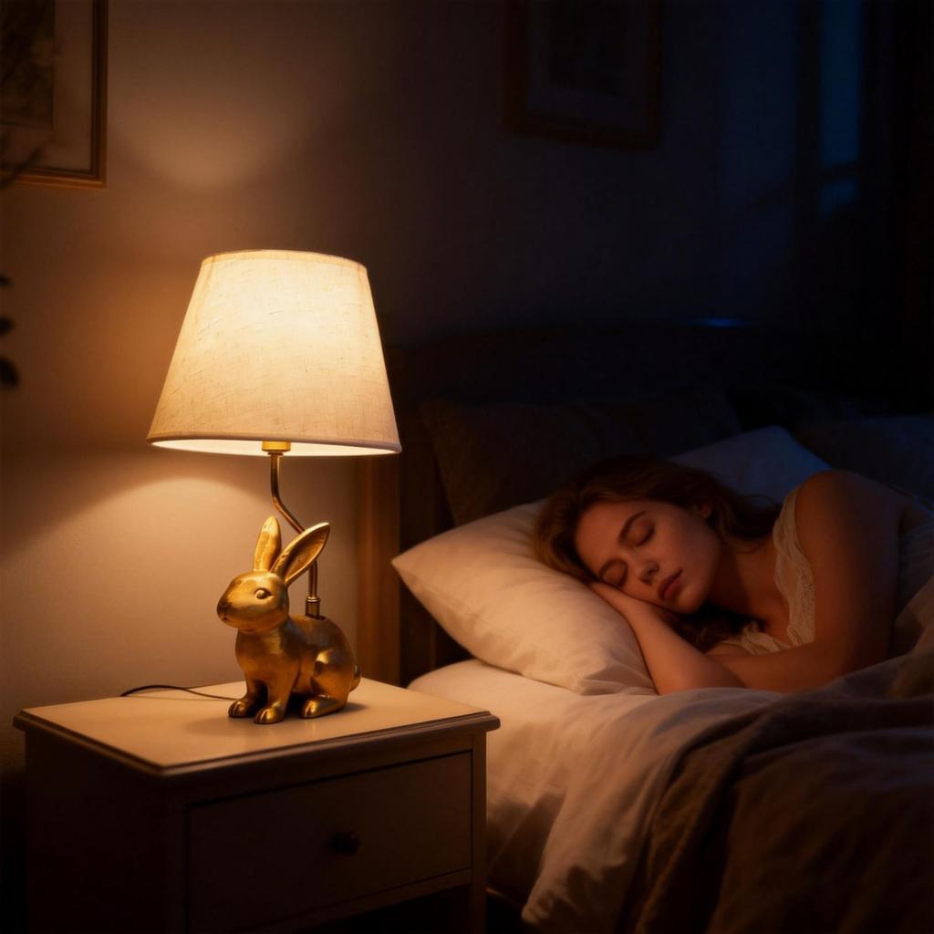 Золотой Кролик Собака Смоляная Настольная Лампа с Льняным Абажуром, Милая Настольная и Прикроватная Лампа для Спальни, Гостиной, Тумбочки, Уникальный Домашний Декор