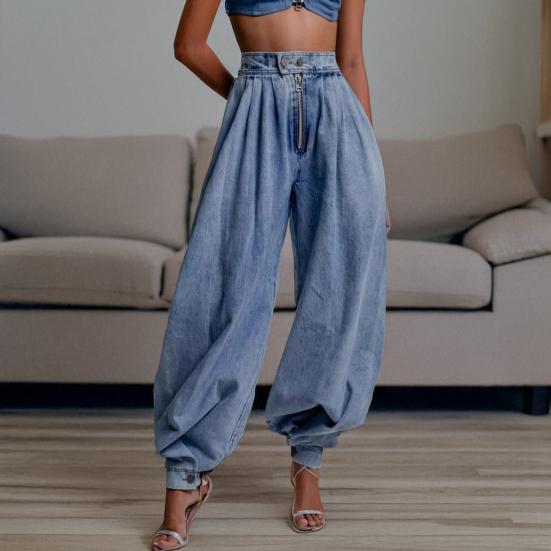 Женские повседневные джинсы карго, эластичные мешковатые джинсы-джоггеры, брюки-шаровары с высокой талией, широкие джинсовые брюки, свободные спортивные брюки с карманами