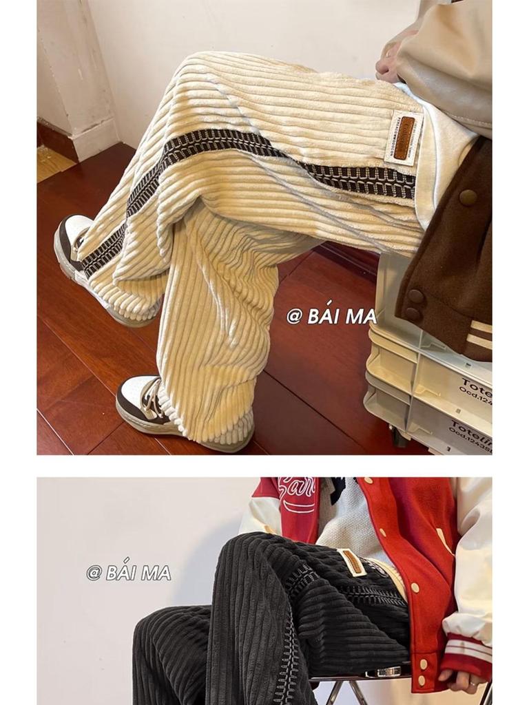 Винтажные вельветовые брюки широкого покроя из синели для мужчин