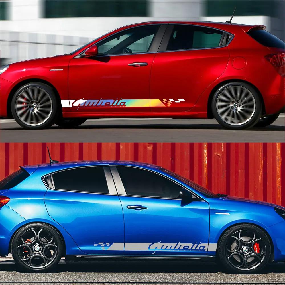 2PCS Car Door Side Stickers For Alfa Romeo Giulietta 940 Veloce Hatchback Auto Tuning Accessories Long Stripes Vinyl Film Decalsqwe5