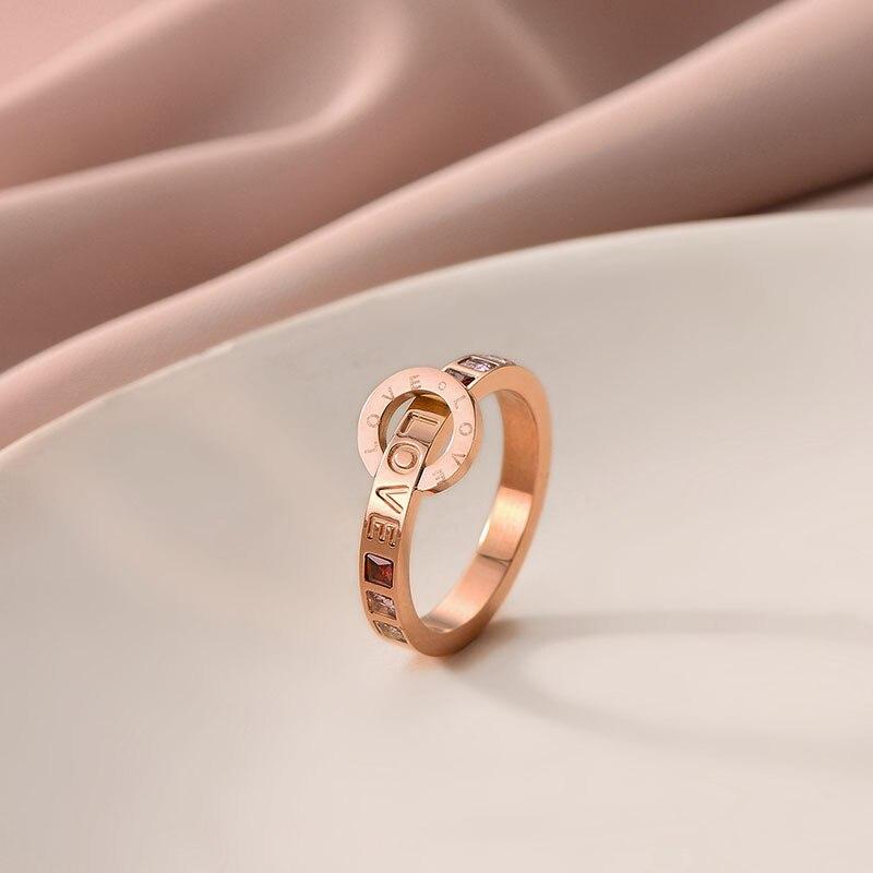 Titanium Steel Roman Numeral Rose Gold Zircon Rings For Woman Korean Fashion Jewelry Wedding Party Girls' Luxury Ring