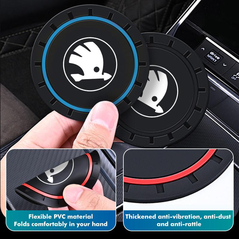 BYCP2 PVC Car Coaster Water Cup Bottle Holder Mat Anti-Slip Pad Auto Accessories For Skoda octavia a5 a4 mk1 2 fabia superb rapid mk3