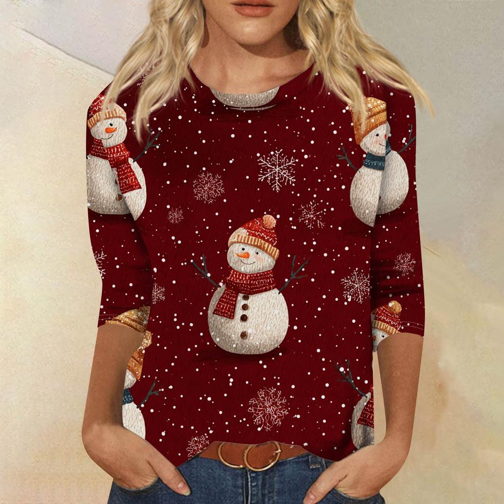 Женская модная повседневная футболка с рукавом три четверти, принтом на Хэллоуин и круглым вырезом