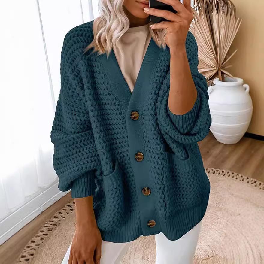 Women's 2024 Casual Chunky Knit Open-Front Cardigan Sweater