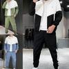 Спортивный костюм контрастных цветов с капюшоном, кардиган на шнурке, брюки с окантовкой до щиколотки, костюм для повседневной носки