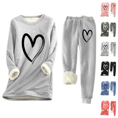 Женский свободный и удобный топ с круглым вырезом, принтом в виде сердечек и длинными рукавами, в комплекте с хлопковыми брюками