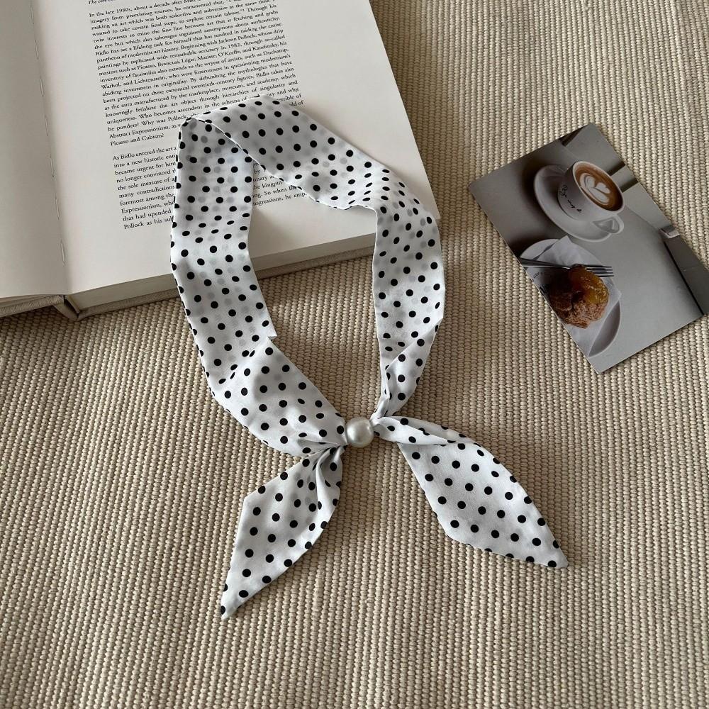 Beads Thin Polka Dot Neckerchief Pearl Collar Decor New Silk Scarf Necklace Women Daily Outfit