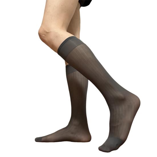 Мужские повседневные деловые носки средней длины, широкие полосатые нейлоновые чулки, формальные костюмные прозрачные тонкие носки из искусственного шелка