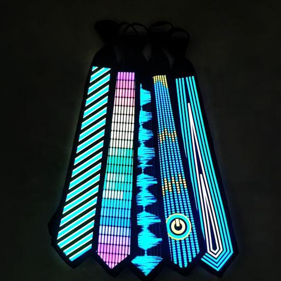 Светодиодный светящийся галстук с голосовым управлением, регулируемой длины, на батарейках, беспроводной, светящийся, праздничные принадлежности