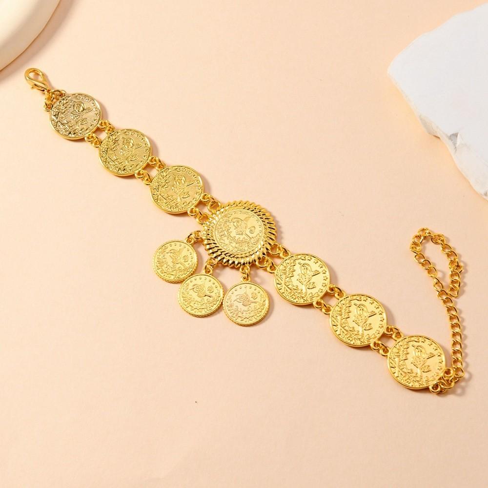 Gold Alloy Luxury Coin Anklet Women Fashion Accessory With Tassel Dangle Design