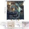 Mystical Dragon Shower Curtain - Blue-Green Scales, Translucent Wings, Illuminated Bookshelf, Warm Ambiance, Water-Resistant