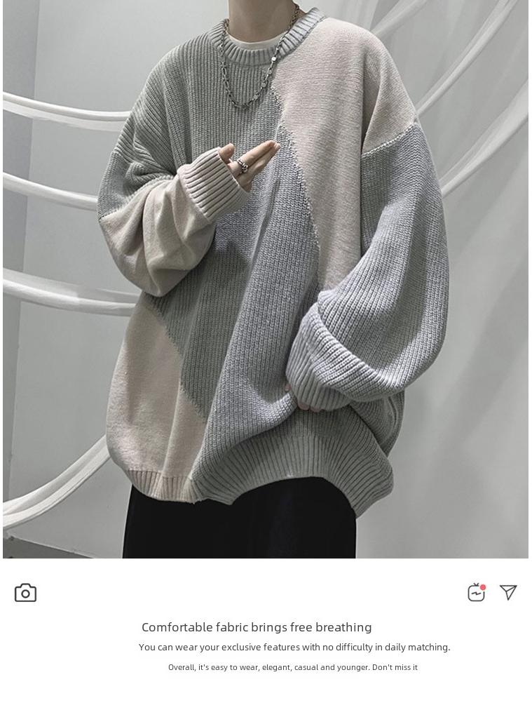 Мужской зимний свитер с круглым вырезом — модный американский бренд, уникальный дизайн с контрастными цветами