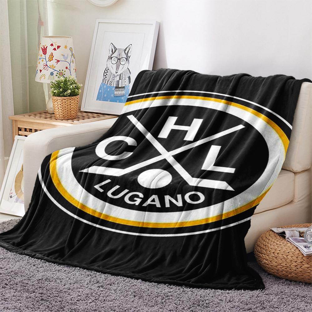 1PC Hockey Club Lugano Print Flannel Blanket, High quality Comfortable for All Seasons, Home Decor, Warmth and Comfort, Perfect for Christmas Gifts