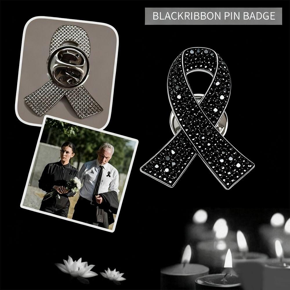 Черный Памятный Черный Значок Сувенир Похоронный Значок Скорби Стразы Сплав Черная Лента Брошь-Булавка Для Похорон и Скорби