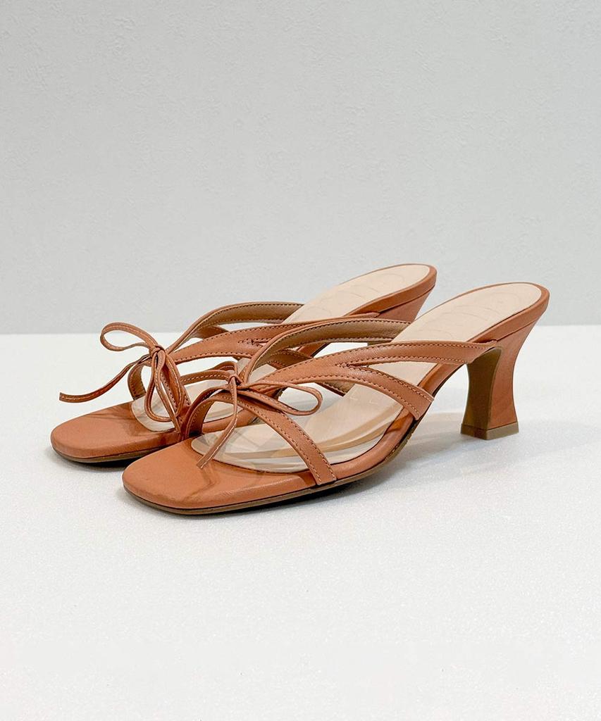 Circle Cross Ribbon Mule Sandals (Salmon)