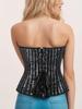 Черный серебристый топ-корсет bodycon без бретелек с пайетками и поддержкой для груди для женщин