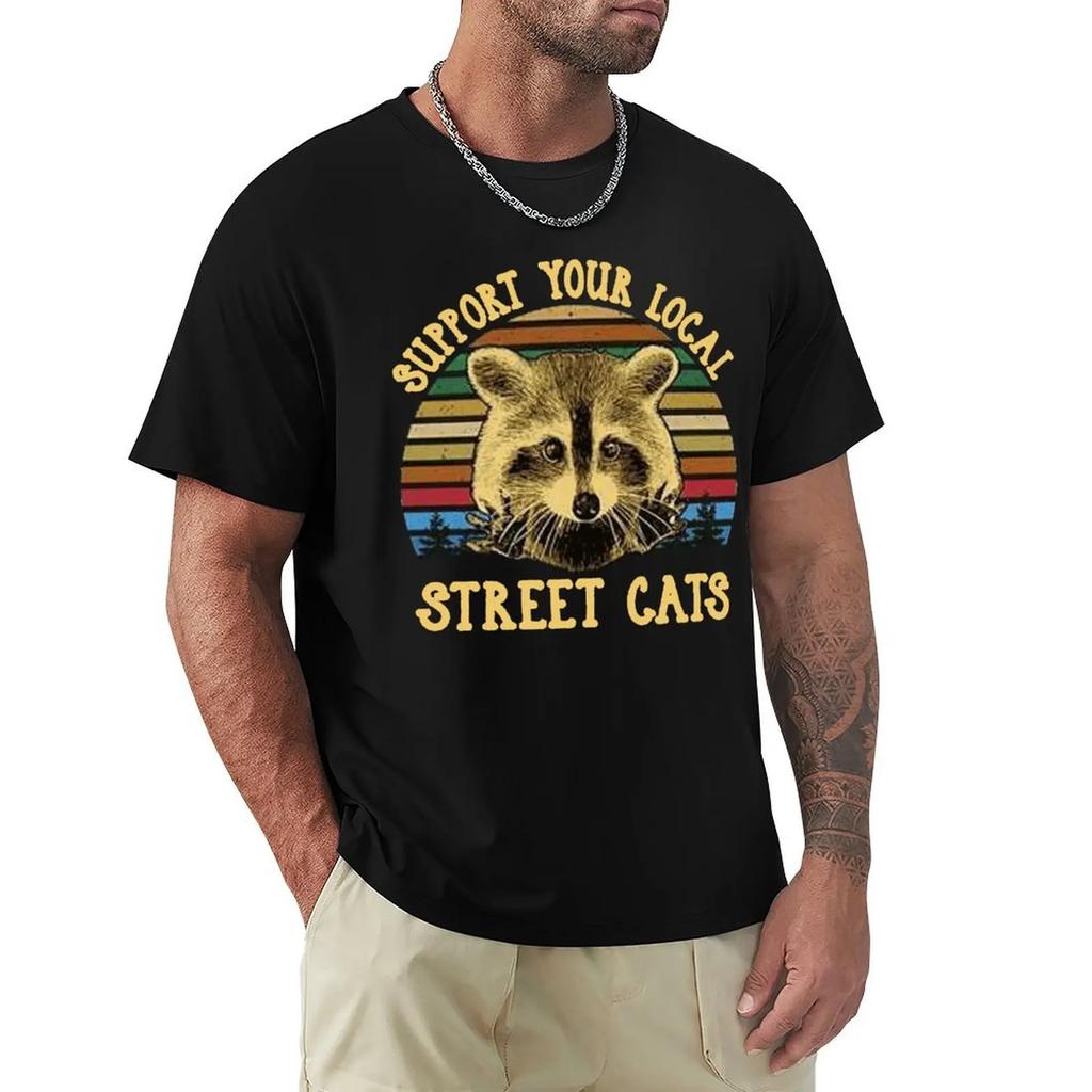 Футболка Raccoon Support Your Local Street Cats Vintage для мужчин, черная хлопковая футболка унисекс свободного кроя