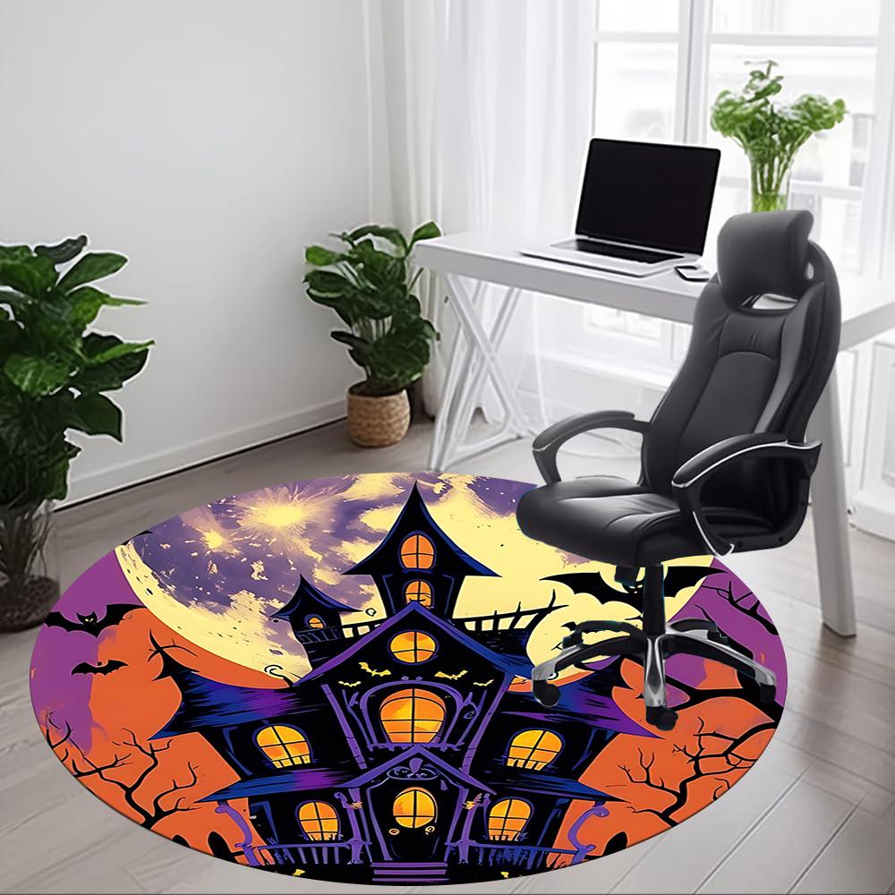 1pc Haunted House Halloween Office Round Area Rug, Under Office Chairs Bedroom Living Room Home Decor, Room Deco, Available in Various Sizes