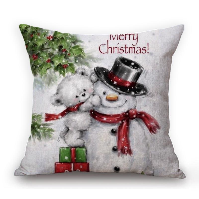 Christmas Decoration Snowman Bear Cute Xmas Art Cozy Sofa Throw Pillow Case Square Cotton Linen Car Chair Cushion Cover