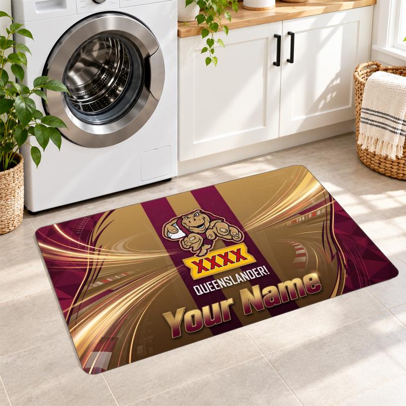 Queensland Maroons Custom Name Flannel Rug Kitchen Mat Non Slip Floor Carpet Personalized Home Decor