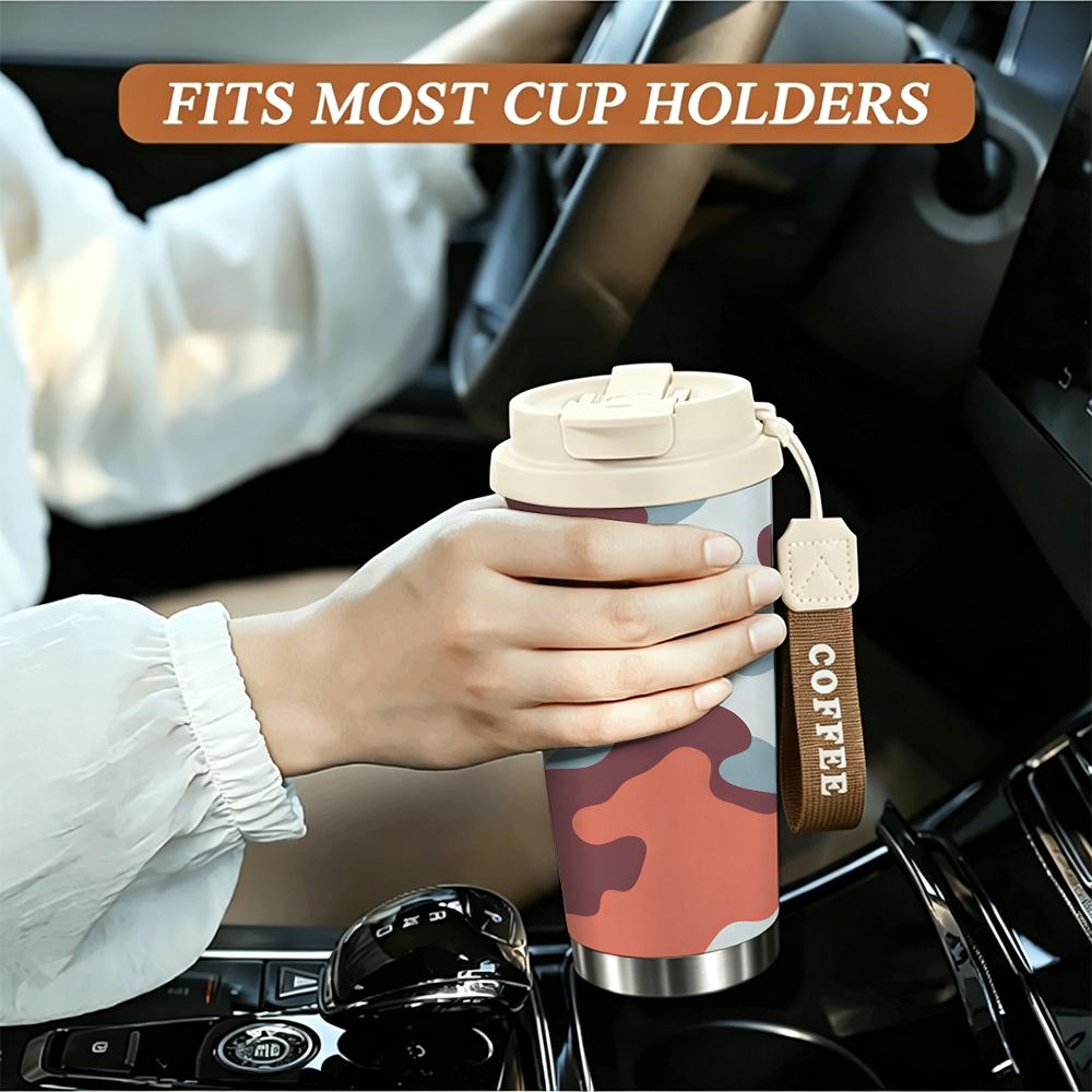 Multicolor Abstract Camo Pattern Stainless Steel Insulated Coffee Tumbler, Reusable Vacuum Thermal Travel Mug, Portable Hot Cold Cup for Commute