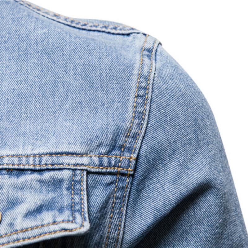 Мужская джинсовая куртка из хлопка, мужская джинсовая куртка, повседневная однотонная однобортная джинсовая куртка с лацканами, осеннее мужское пальто с длинным рукавом