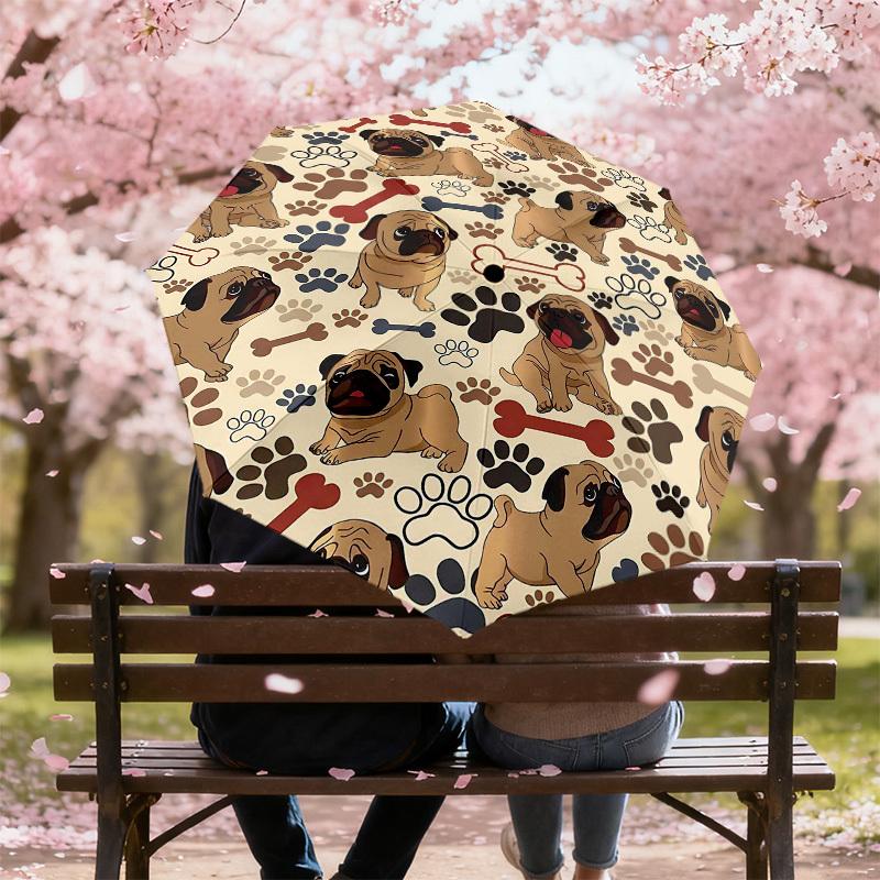 1PC Pug Bone Umbrella-8-Rib Reinforced Portable Folding Travel Suitable for All Seasons Outdoor Daily Use -J0404