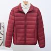 Down jacket women's European goods, light and fashionable hooded short, large size plus fat white duck down stand-up collar warm jacket