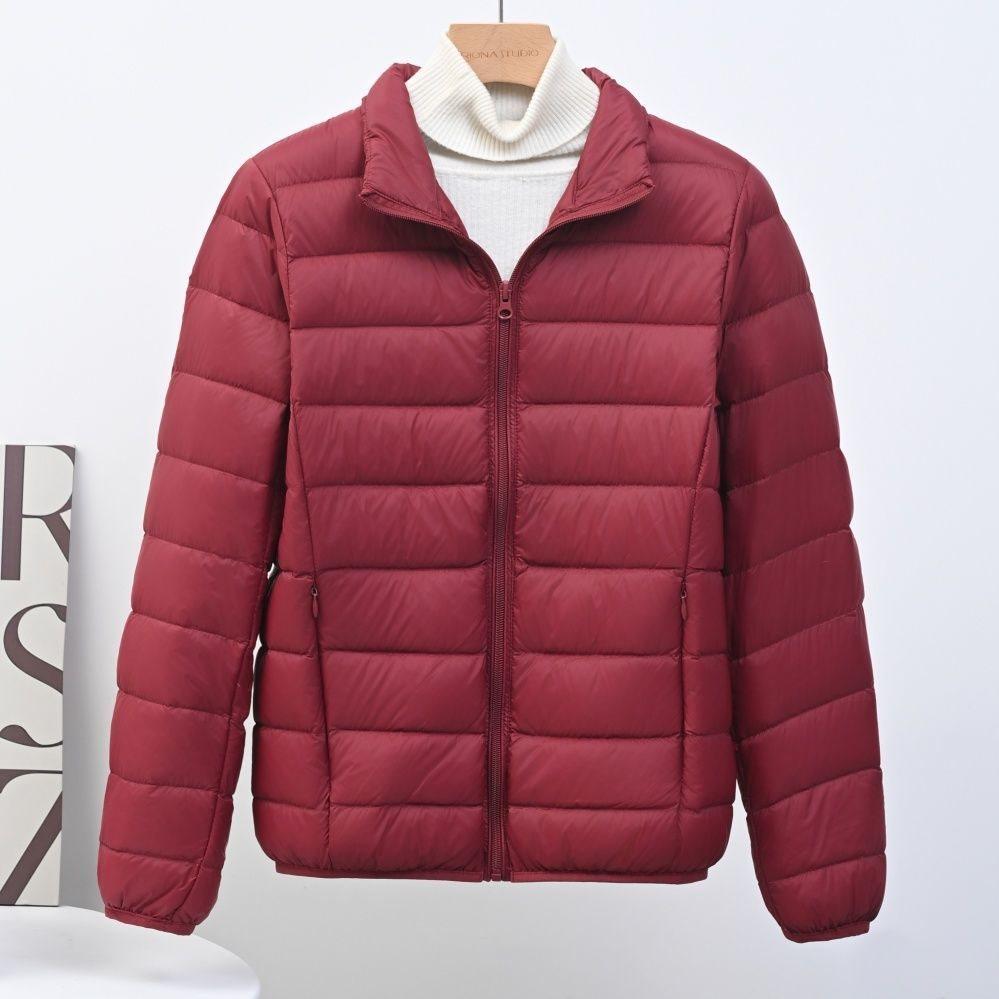 Down jacket women's European goods, light and fashionable hooded short, large size plus fat white duck down stand-up collar warm jacket