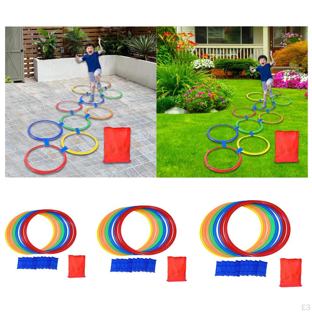 10 Pieces Hopscotch Rings Bean Bag Toss Portable Agility Training Fun Jump Game Hoops for