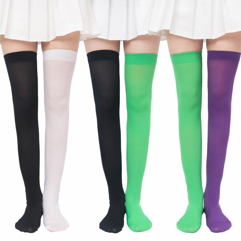 Women Girls Halloween Christmas Over Knee Long Socks Holiday Party Asymmetrical Colorblock Striped Thigh High Stockings