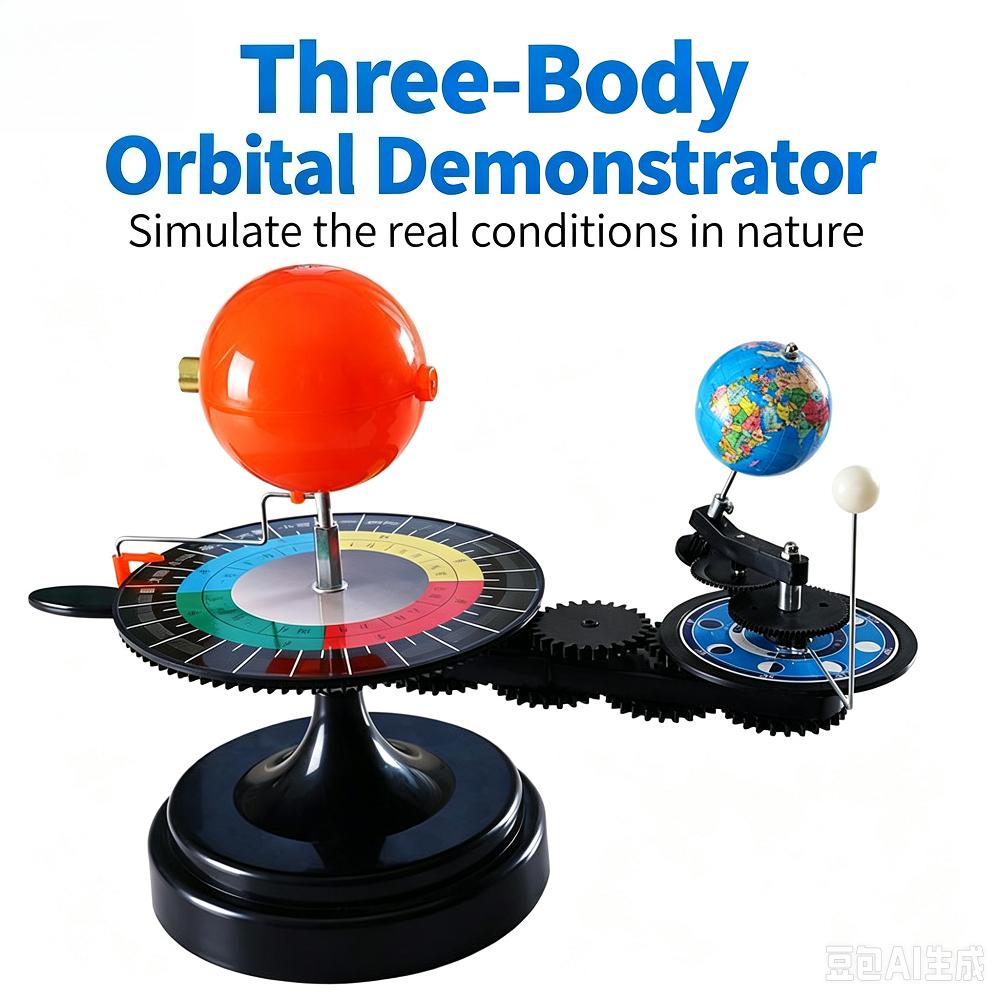 Sun Earth Moon Three-Ball Orbital Model, Lighted Astronomical Demonstrator for Students, Solar Lunar Eclipse Teaching Instrument Globe Model